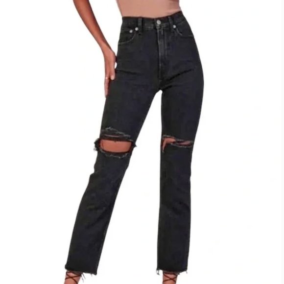 Abercrombie & Fitch Denim - Abercrombie & Fitch The Ankle Straight Ultra High Rise Distressed Jeans 26